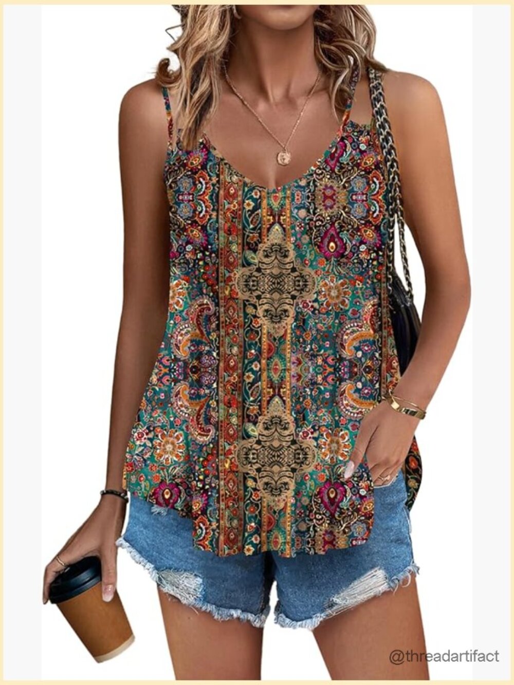 Flowy V Neck Spaghetti Strap Tank Top Camisole Summer Loose Fit Sleeveless